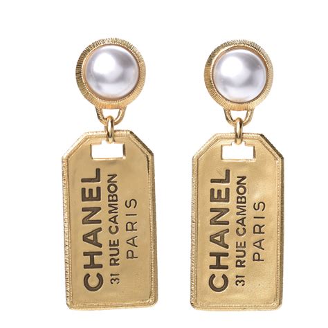 chanel pearl tag earrings|Chanel earrings for cheap outlet.